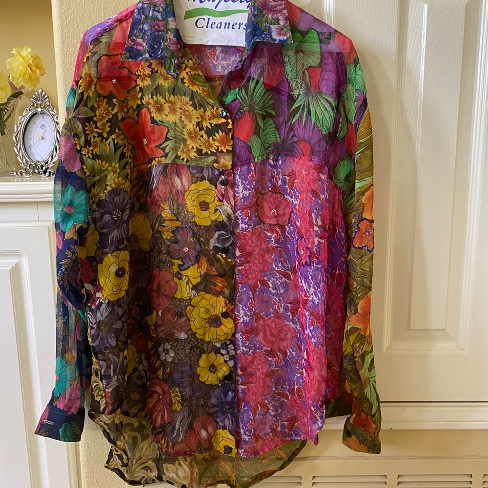 Sheer Patchwork Oversized Tunic Shirt - image 1